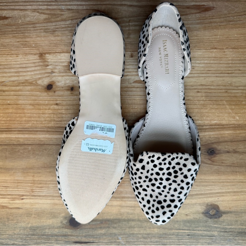 Isaac Mizrahi D’Orsay Black and Tan Spotted Cheetah Print Flats Sz 9.5 - Picture 4 of 9
